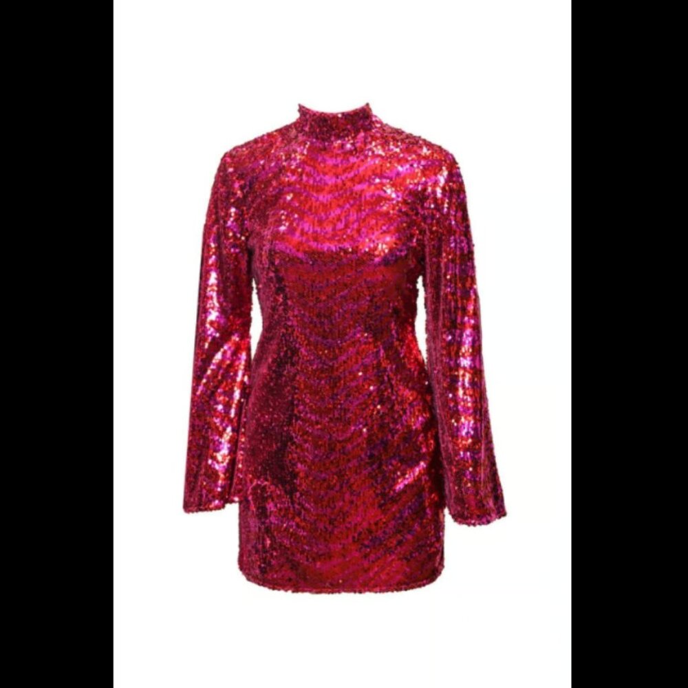 Hutch Fuchsia Sequin Long Sleeve Dress - Picture 4 of 5